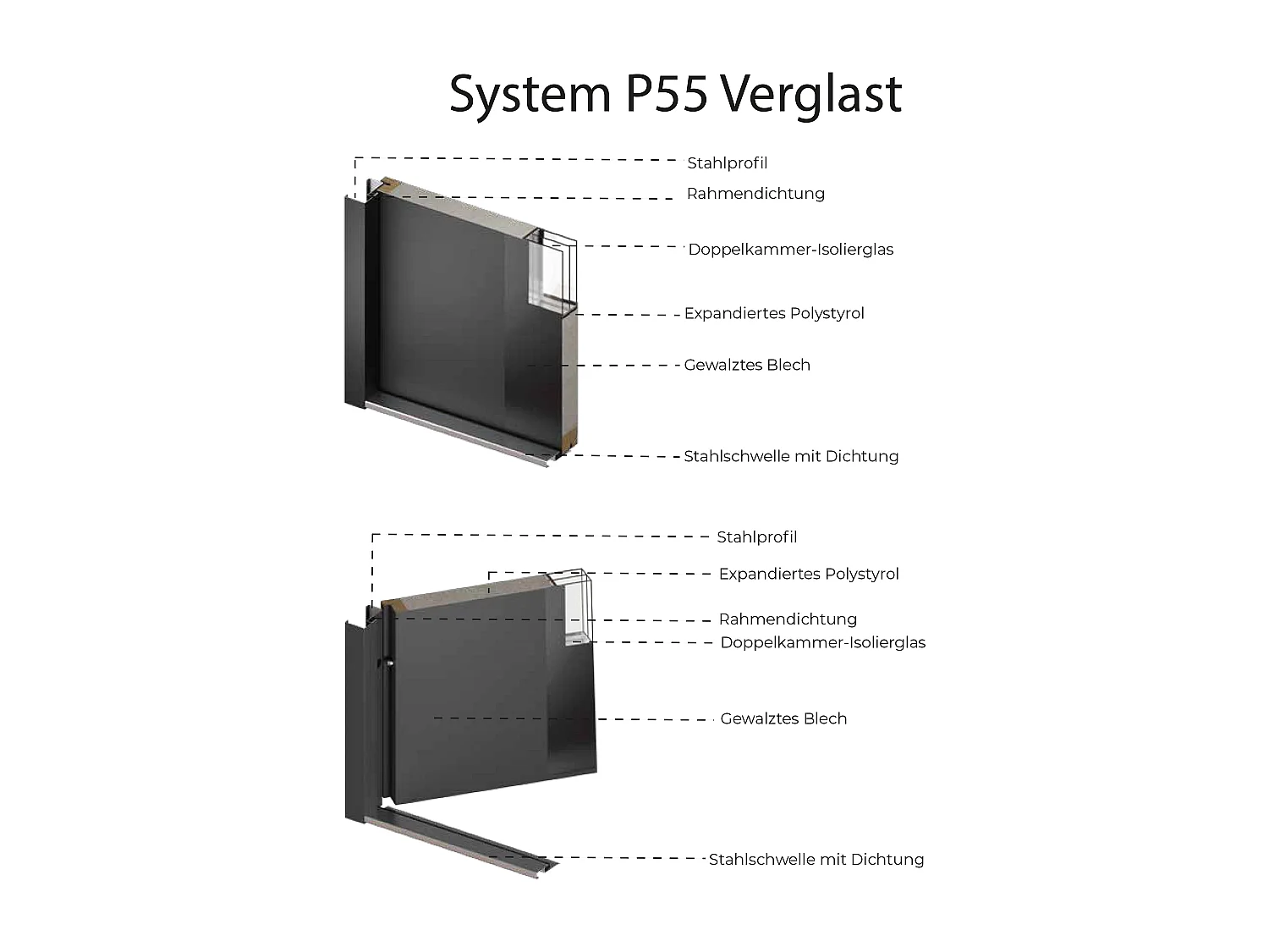 Eingangstür aus massivem Stahl und Edelstahl H207 x B100 cm - Rauchglas - Beige - Stärke 55 mm - Anschlag rechts drückend - ARICANE