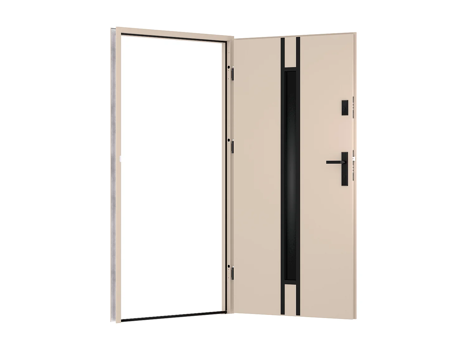 Porta de entrada em aço maciço e inox H207 x C100 cm - vidro fumado - bege - espessura 55 mm - abertura à direita - ARICANE