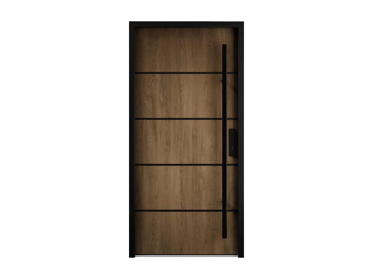 Porta de entrada em aço maciço e inox H207 x C100 cm efeito nogueira - espessura 68 mm - abertura à esquerda - LUSADA