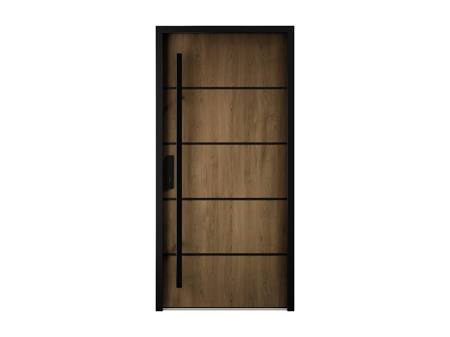 Porta de entrada em aço maciço e inox H207 x C100 cm efeito nogueira - espessura 68 mm - abertura à direita - LUSADA