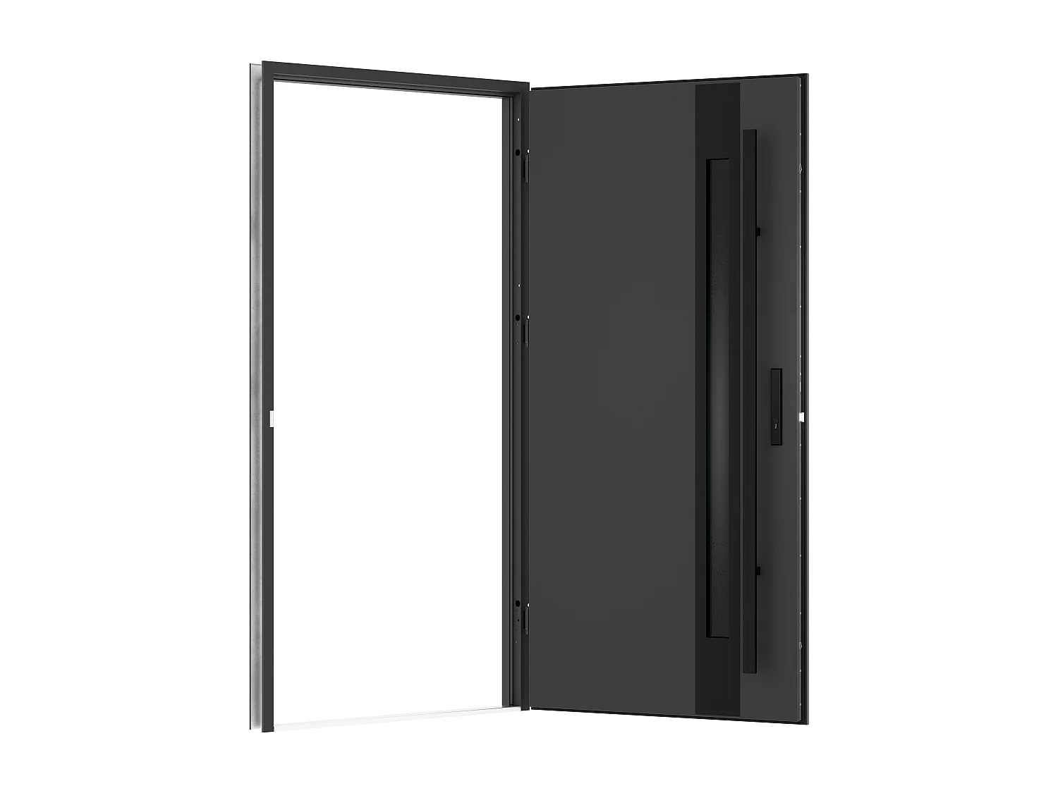 Eingangstür aus massivem Stahl und Edelstahl H207 x B100 cm - Stärke 68mm - Rauchglas - Anthrazit und Schwarz - Linksanschlag - CALOSA