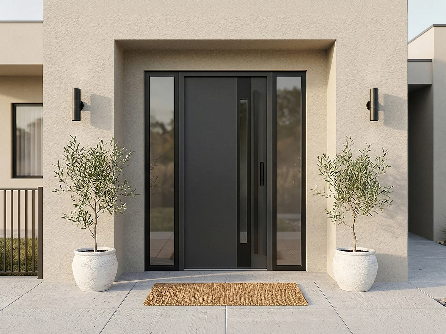 Eingangstür aus massivem Stahl und Edelstahl H207 x B100 cm - Stärke 68mm - Rauchglas - Anthrazit und Schwarz - Linksanschlag - CALOSA