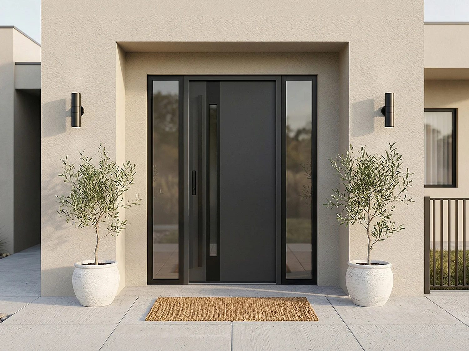 Porta de entrada em aço maciço e inox H207 x C100 cm - espessura 68mm - vidro fumado - antracite e preto - abertura à direita - CALOSA