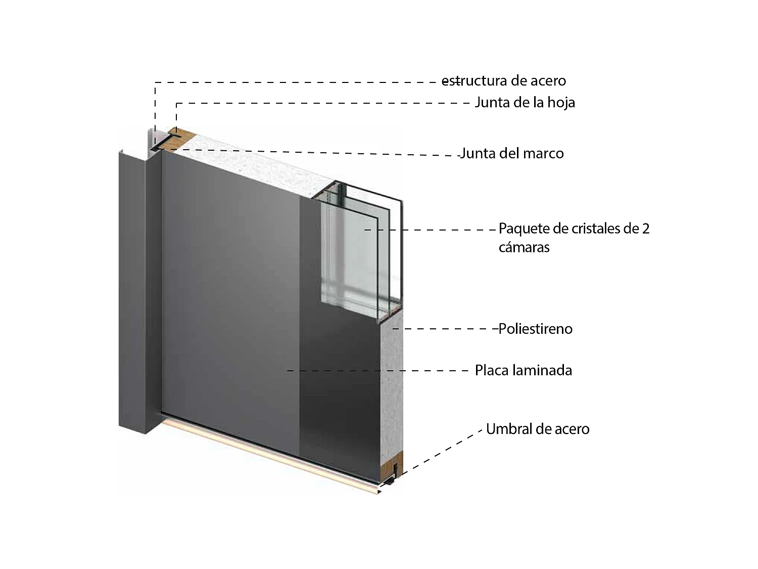 Puerta de entrada de acero macizo e inox - Alt. 207 x An100 cm - Grosor 68mm - Vidrio ahumado - Antracita y negro - Apertura derecha - CALOSA