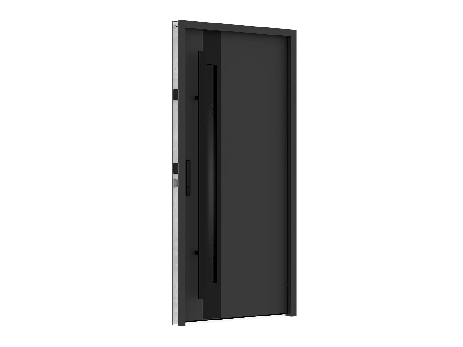 Porta de entrada em aço maciço e inox H207 x C100 cm - espessura 68mm - vidro fumado - antracite e preto - abertura à direita - CALOSA