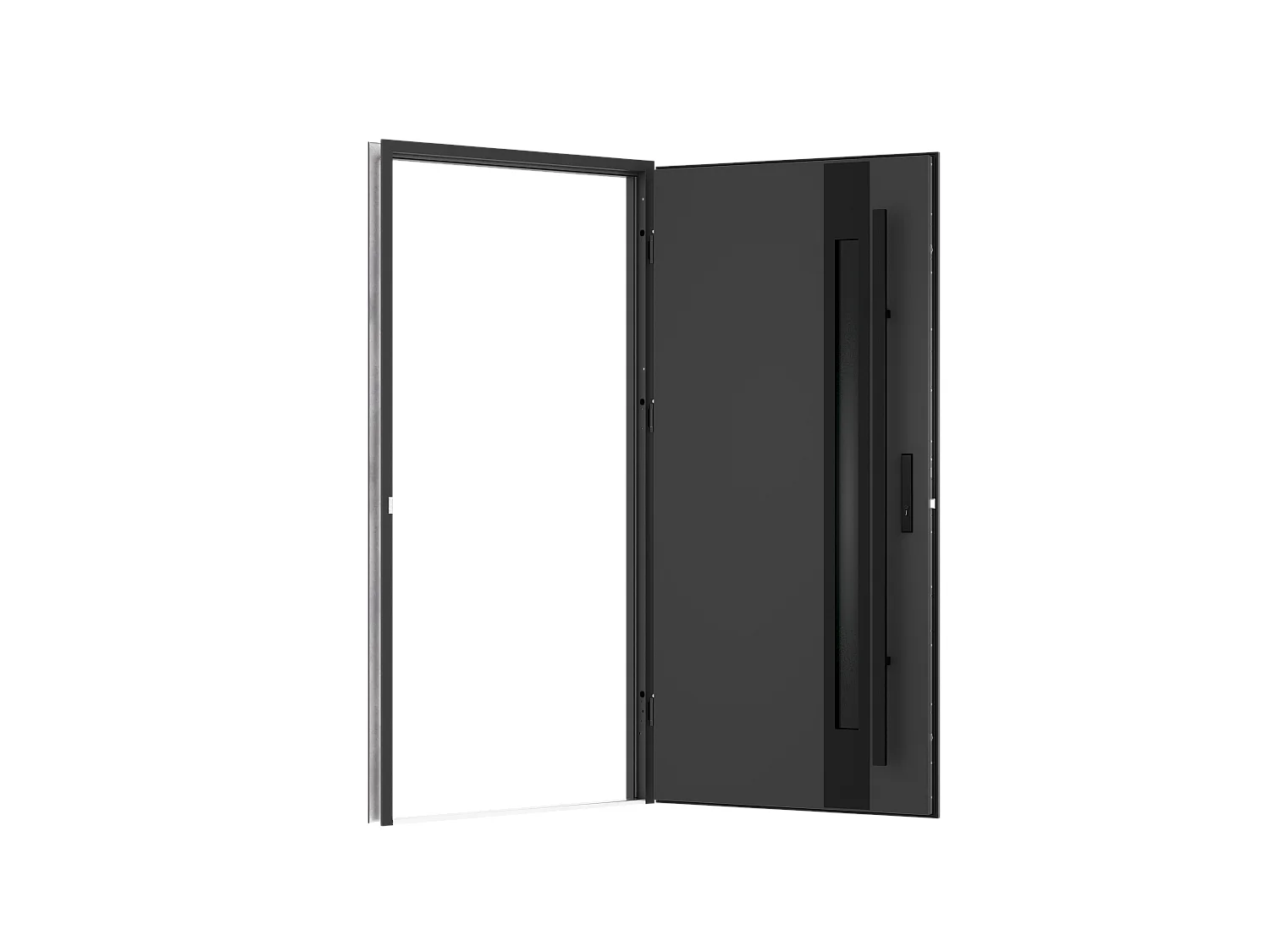 Porta de entrada em aço maciço e inox H207 x C100 cm - espessura 68mm - vidro fumado - antracite e preto - abertura à direita - CALOSA