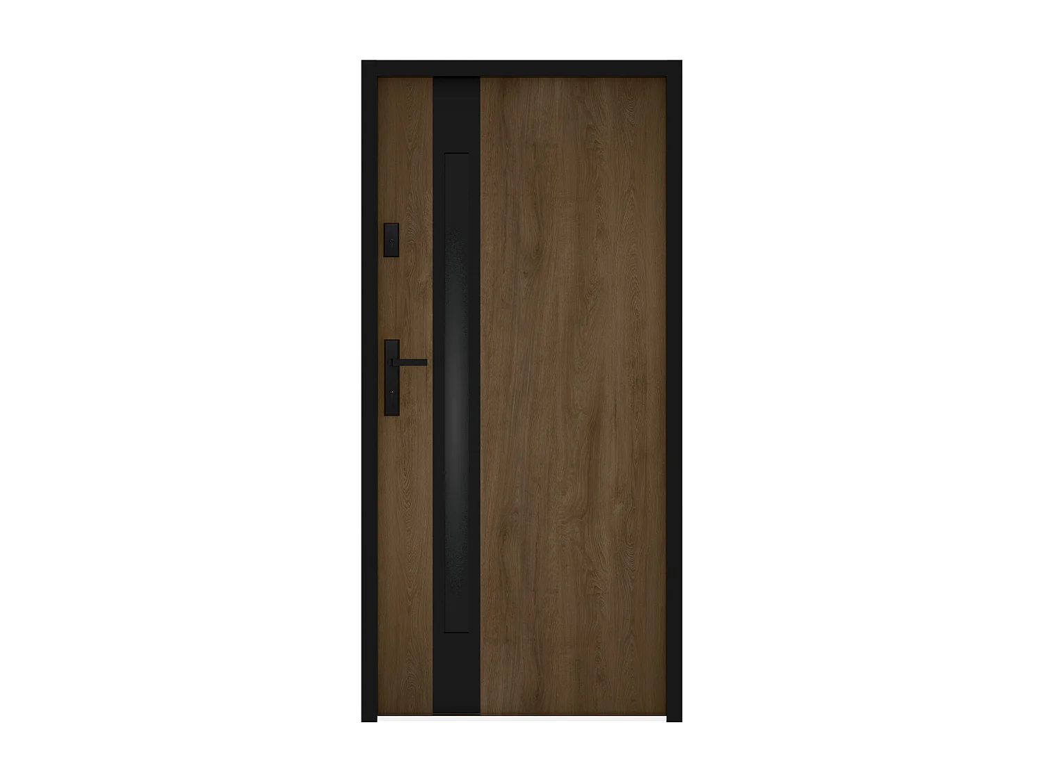 Porte d'entrée en acier pleine et inox H207 x L100 cm - verre fumé - effet noyer et noir - épaisseur 55 mm - poussant droit - BRAGA