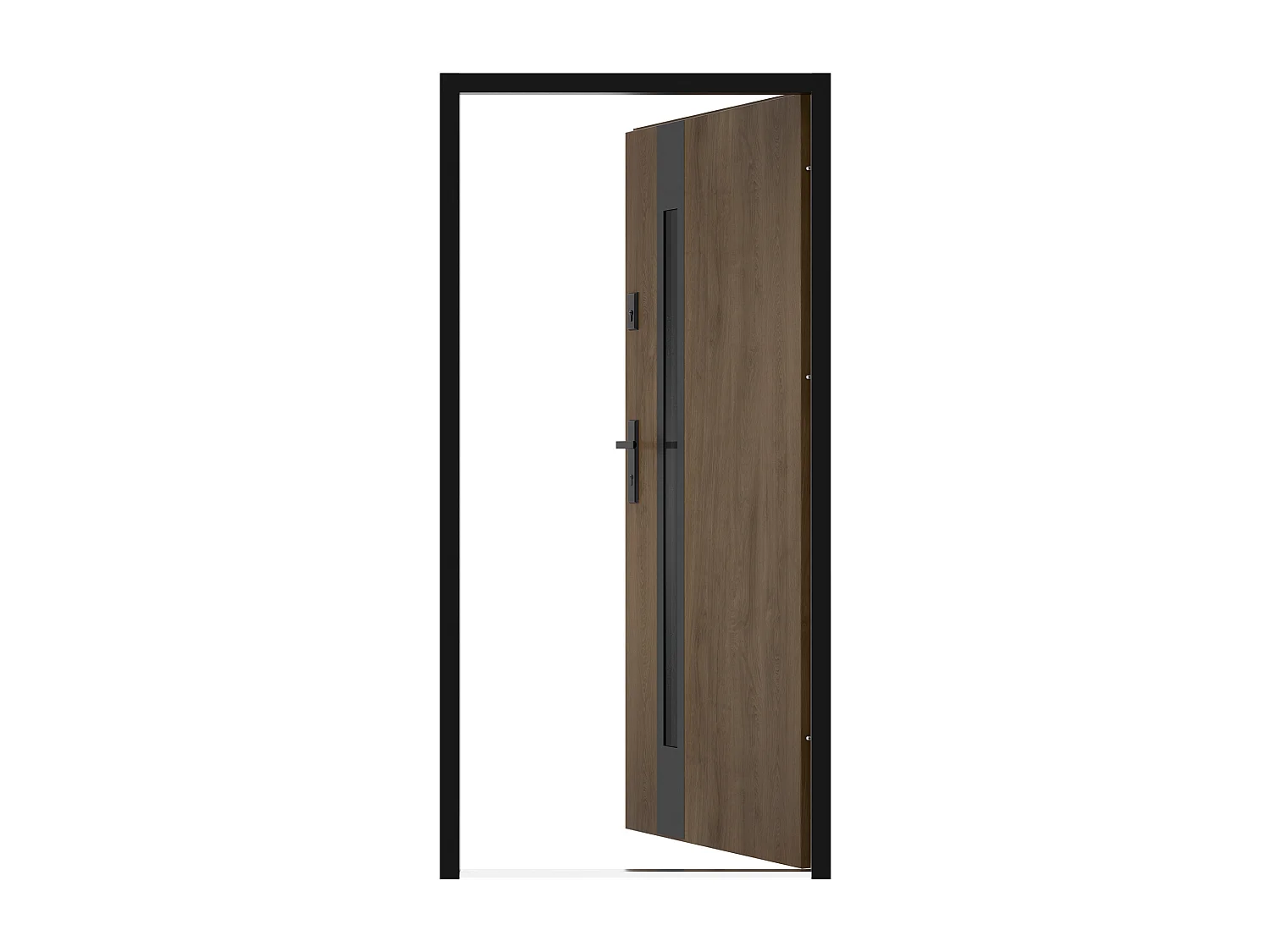 Porte d'entrée en acier pleine et inox H207 x L100 cm - verre fumé - effet noyer et noir - épaisseur 55 mm - poussant droit - BRAGA