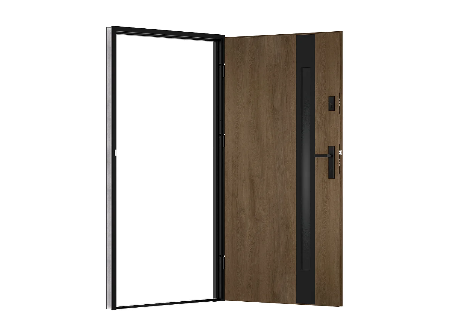 Porte d'entrée en acier pleine et inox H207 x L100 cm - verre fumé - effet noyer et noir - épaisseur 55 mm - poussant droit - BRAGA