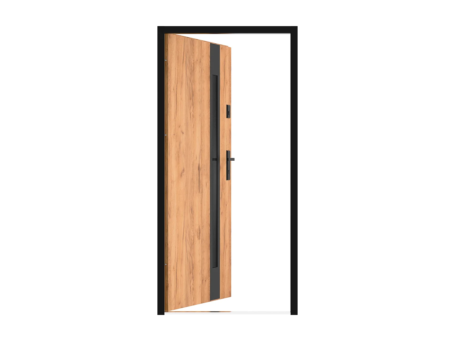 Porte d'entrée en acier pleine et inox H207 x L100 cm - verre fumé - effet chêne et noir - épaisseur 55 mm - poussant gauche - BRAGA