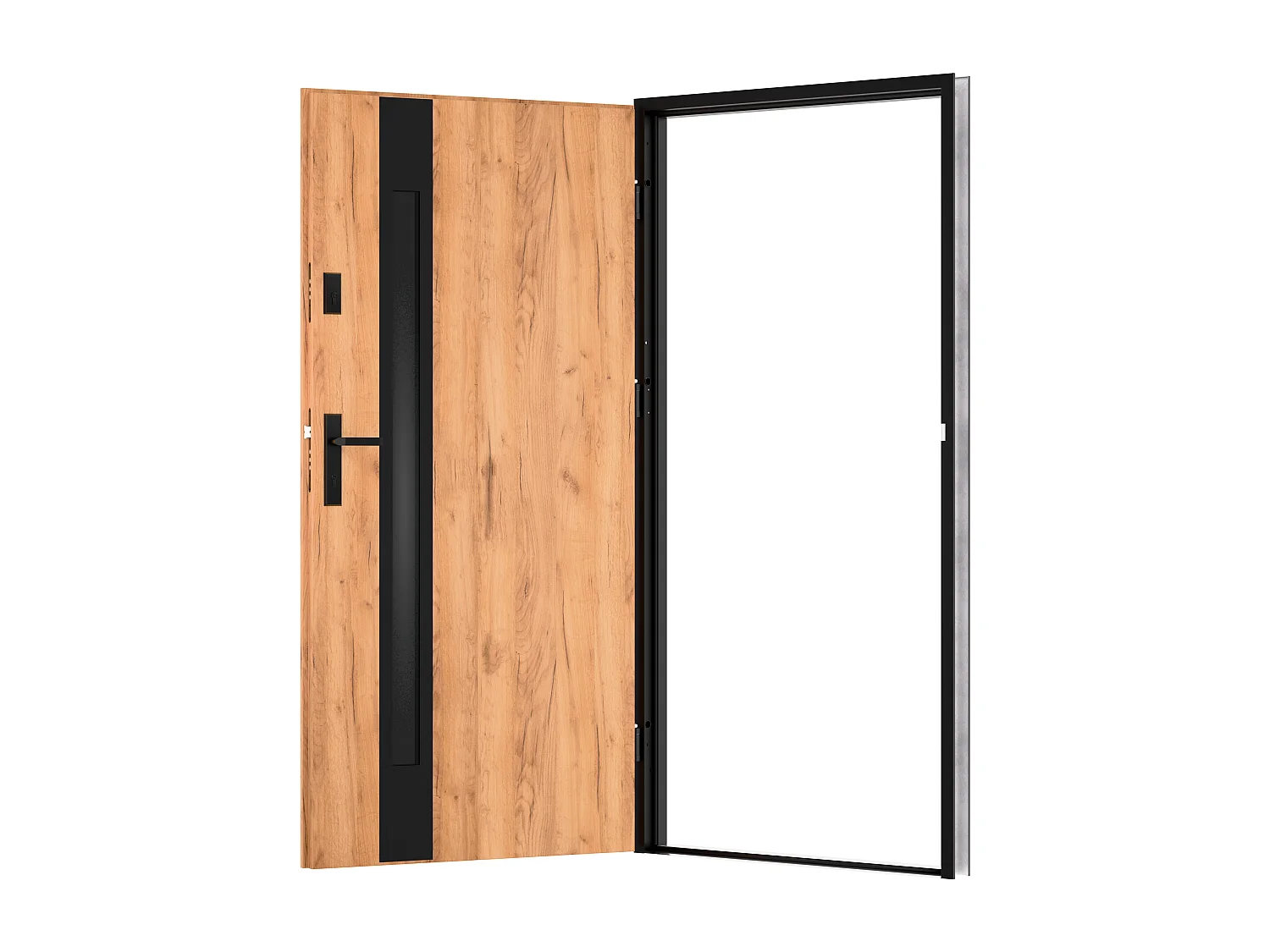 Porte d'entrée en acier pleine et inox H207 x L100 cm - verre fumé - effet chêne et noir - épaisseur 55 mm - poussant gauche - BRAGA