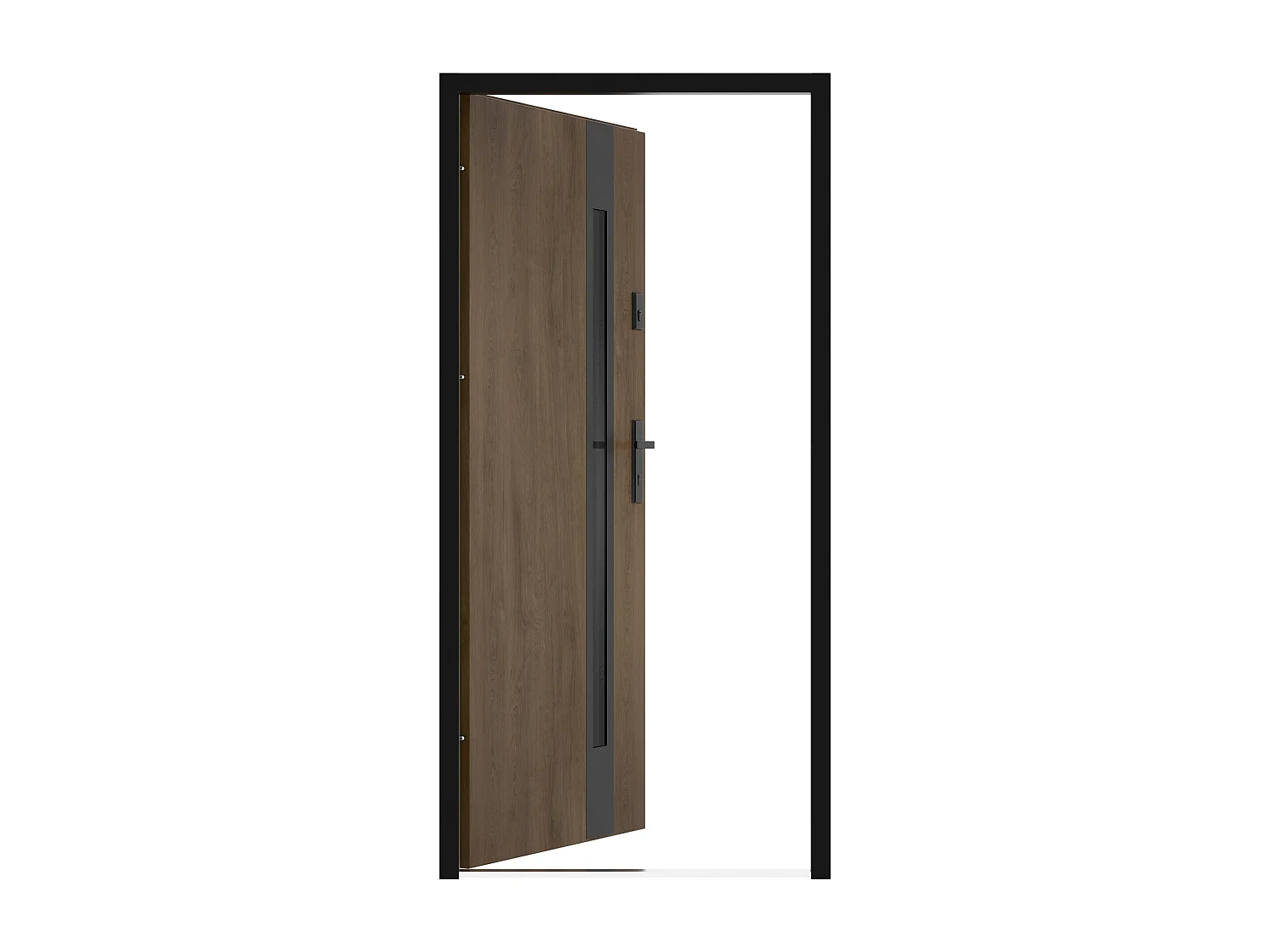 Porte d'entrée en acier pleine et inox H207 x L100 cm - verre fumé - effet noyer et noir - épaisseur 55 mm - poussant gauche - BRAGA