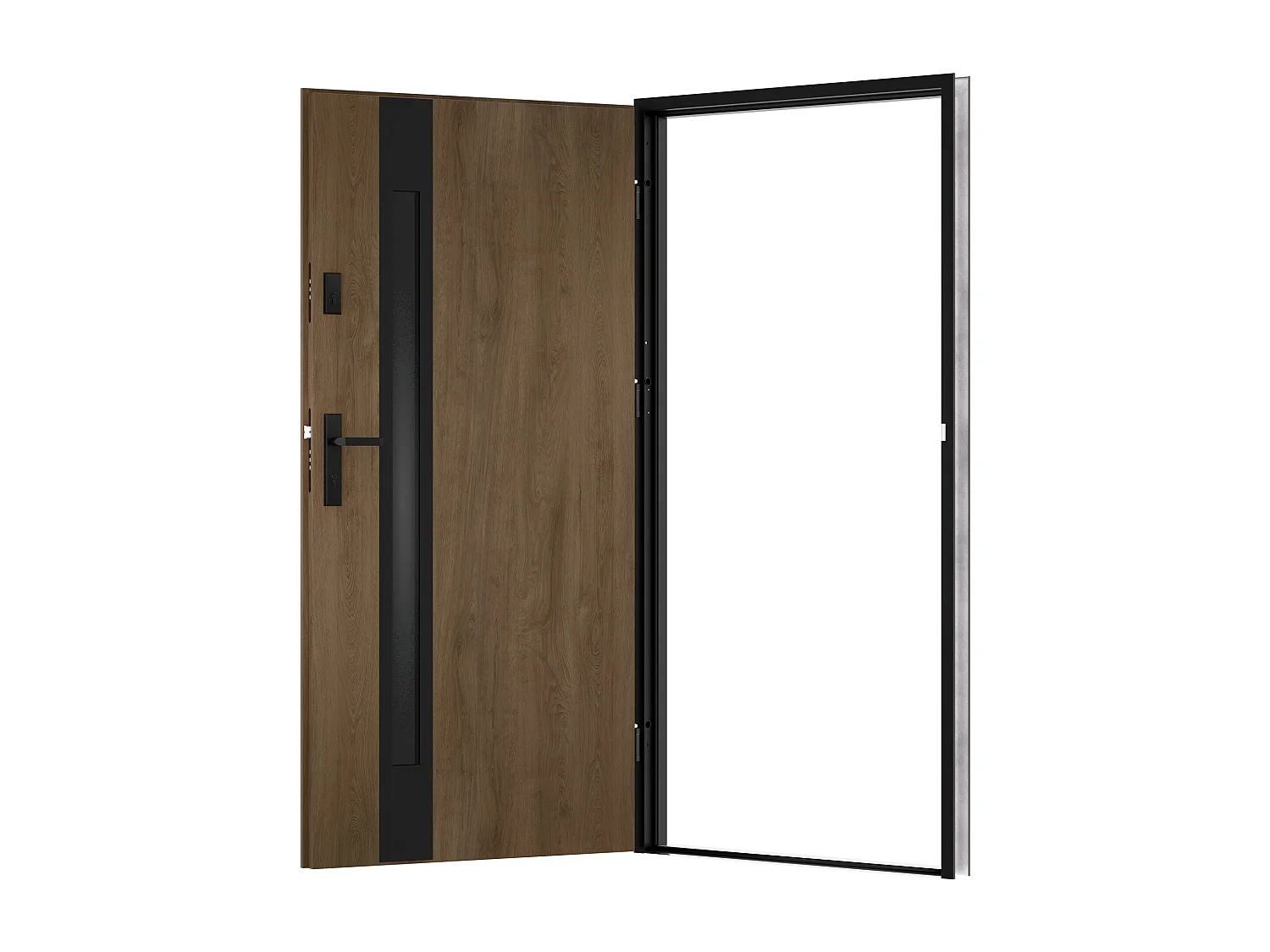 Porte d'entrée en acier pleine et inox H207 x L100 cm - verre fumé - effet noyer et noir - épaisseur 55 mm - poussant gauche - BRAGA