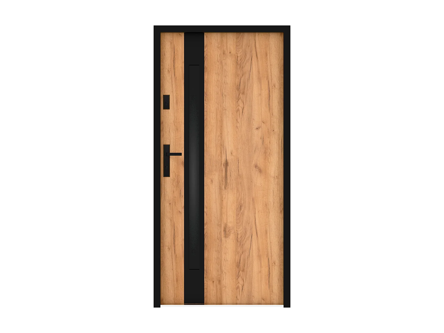 Porte d'entrée en acier pleine et inox H207 x L100 cm - verre fumé - effet chêne et noir - épaisseur 55 mm - poussant droit - BRAGA