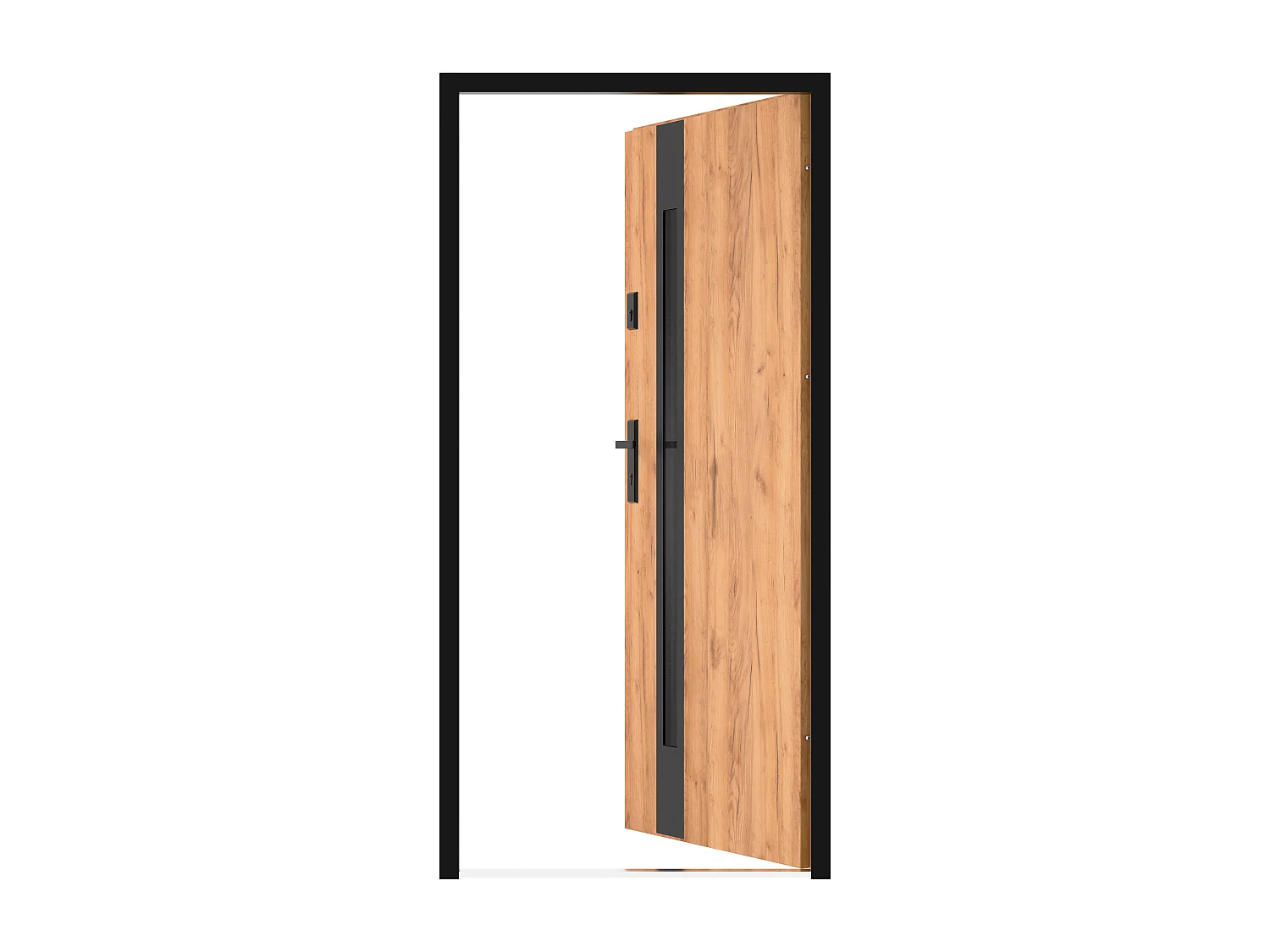 Porte d'entrée en acier pleine et inox H207 x L100 cm - verre fumé - effet chêne et noir - épaisseur 55 mm - poussant droit - BRAGA