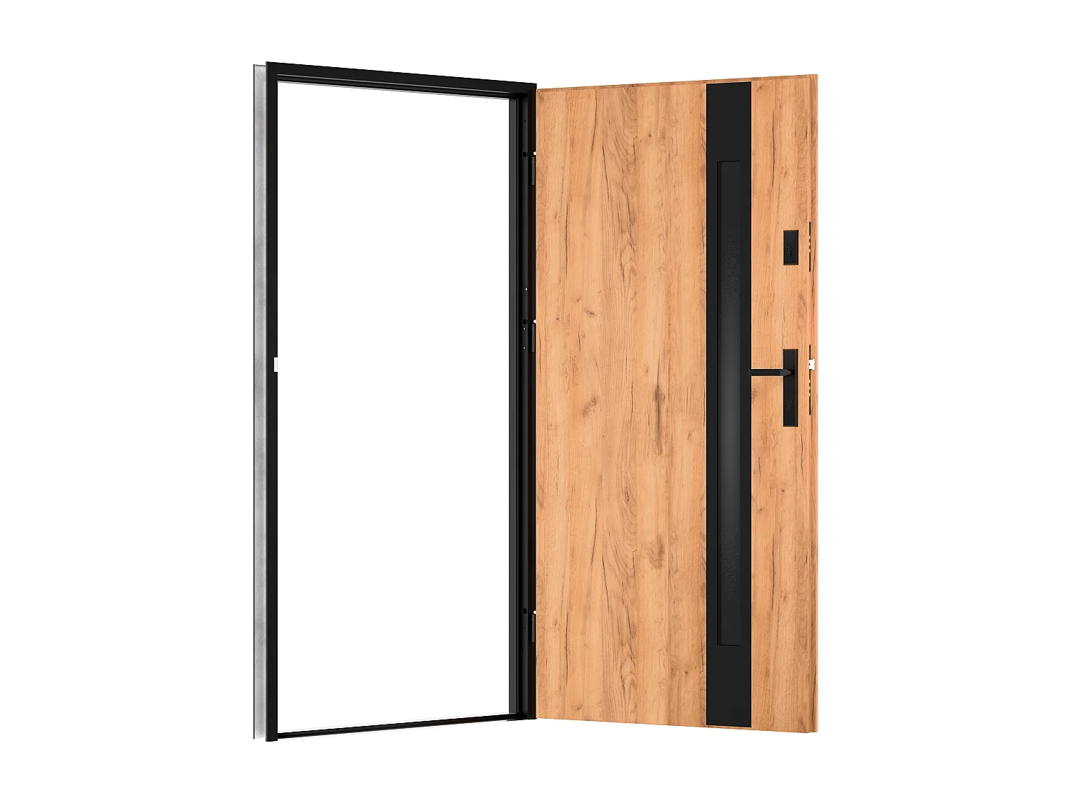 Porte d'entrée en acier pleine et inox H207 x L100 cm - verre fumé - effet chêne et noir - épaisseur 55 mm - poussant droit - BRAGA