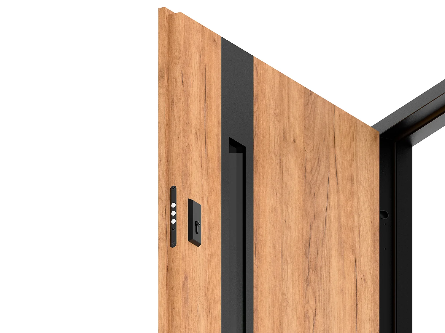 Stalen voordeur vol en inox H207 x B100 cm - gerookt glas - eiken en zwart effect - dikte 55 mm - naar rechts openend - BRAGA