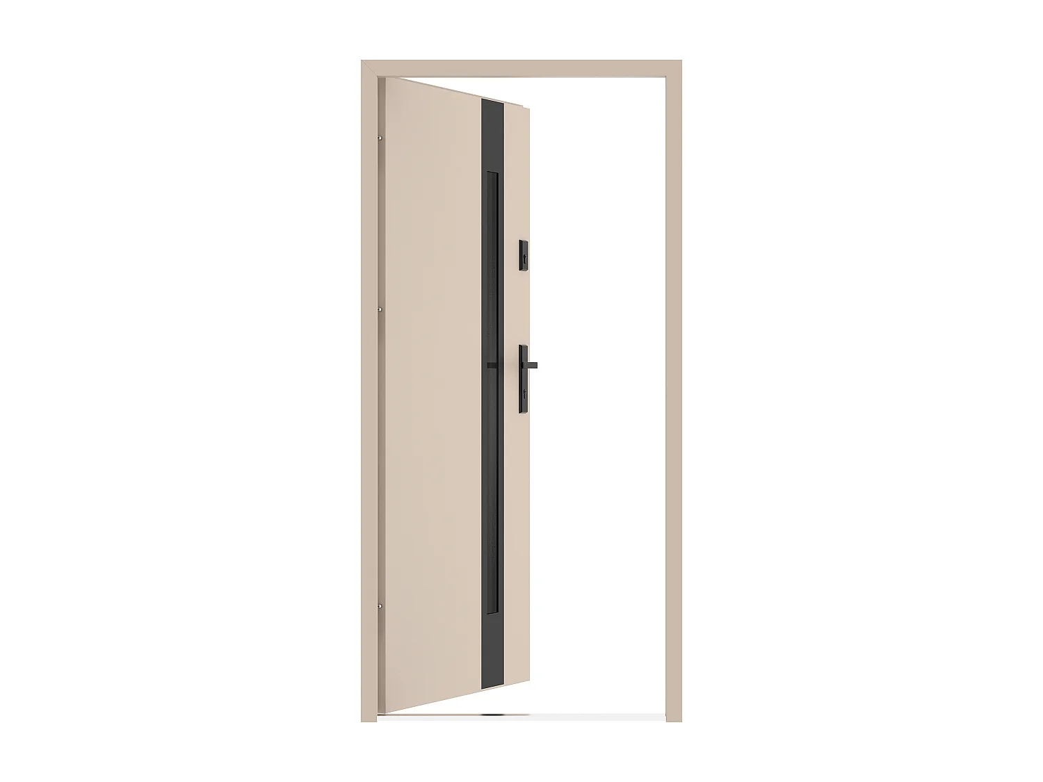 Porte d'entrée en acier pleine et inox H207 x L100 cm - verre fumé - beige et noir - épaisseur 55 mm - poussant gauche - BRAGA
