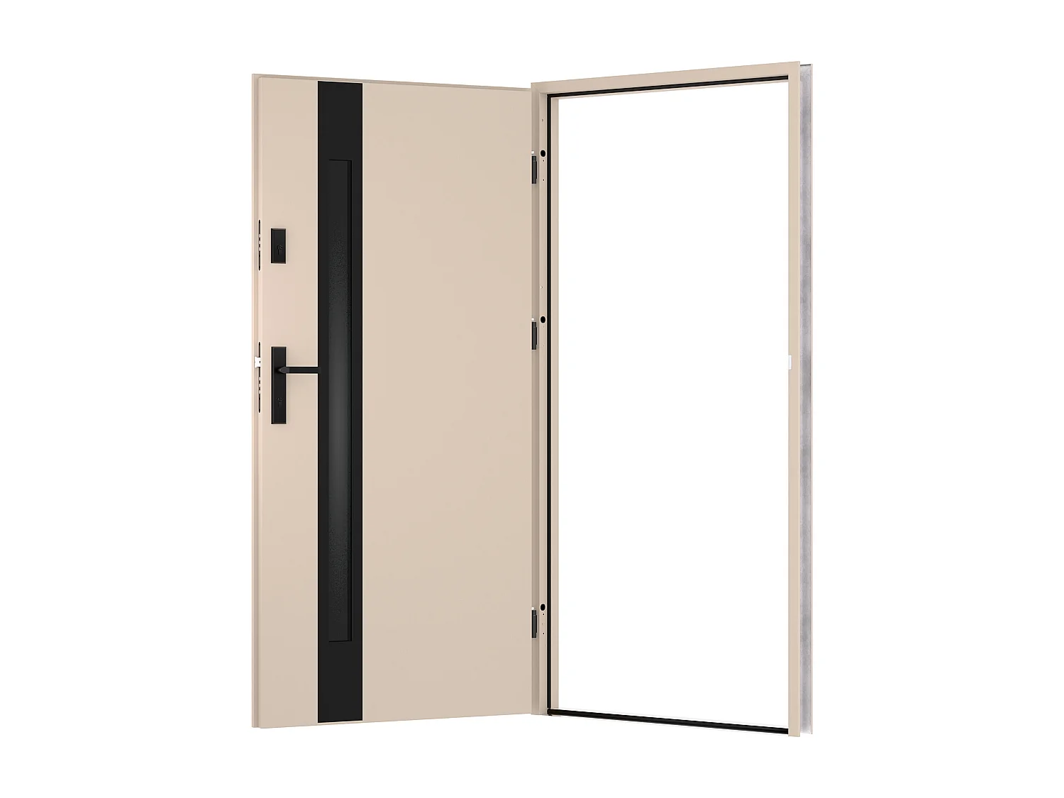 Porte d'entrée en acier pleine et inox H207 x L100 cm - verre fumé - beige et noir - épaisseur 55 mm - poussant gauche - BRAGA