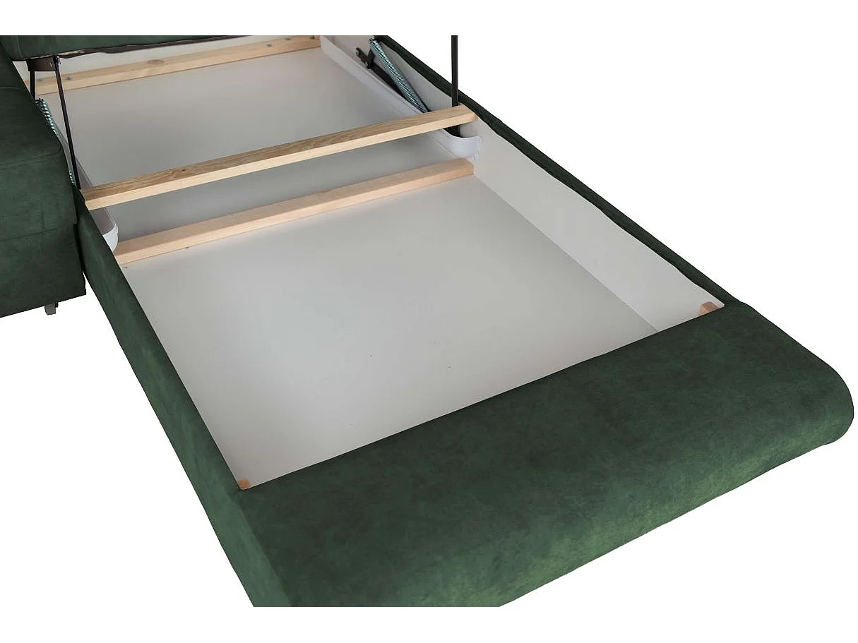 Canapé panoramique 6 places FLAVIO convertible avec 2 coffres en tissu - Vert