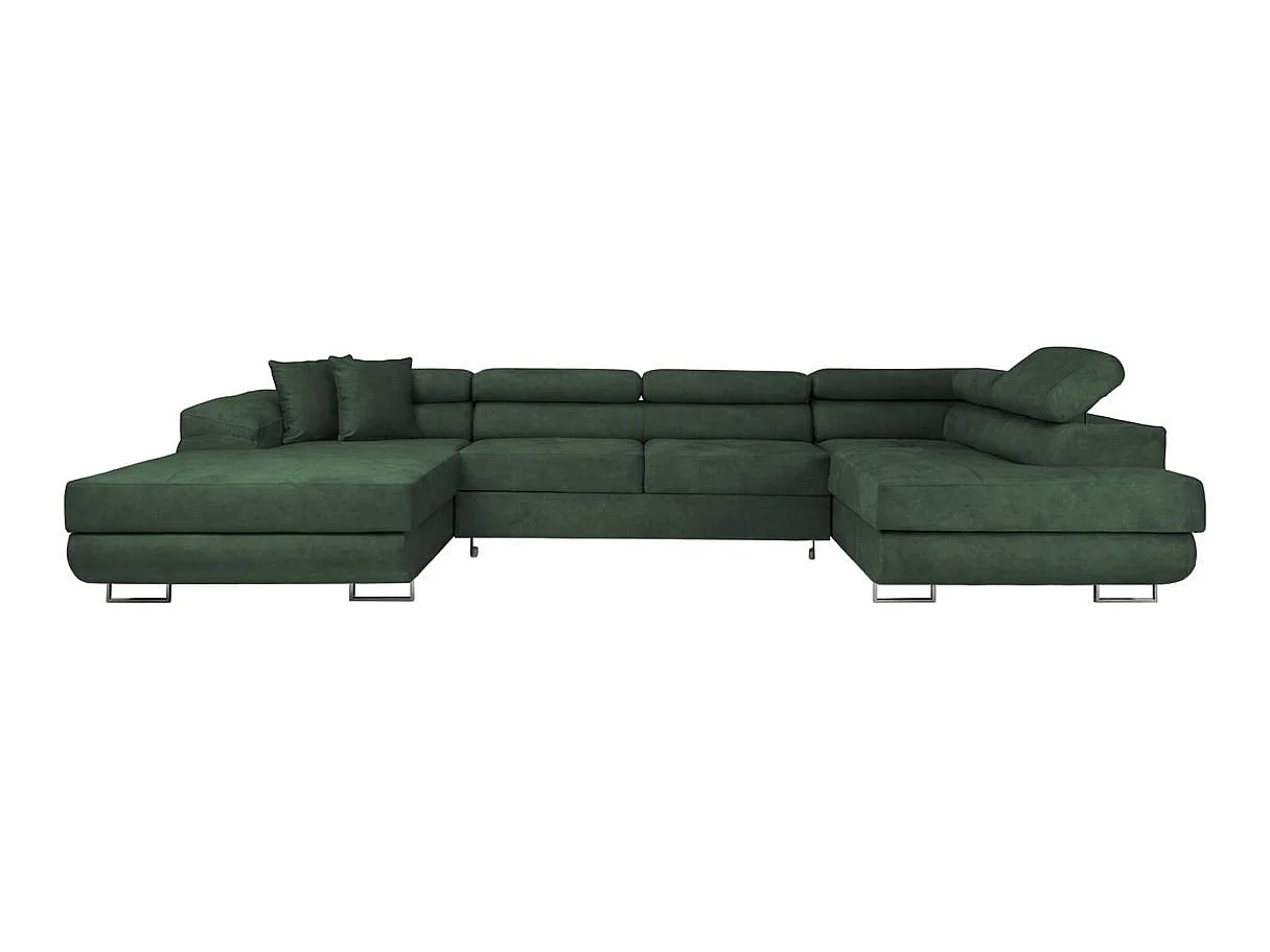 Canapé panoramique 6 places FLAVIO convertible avec 2 coffres en tissu - Vert