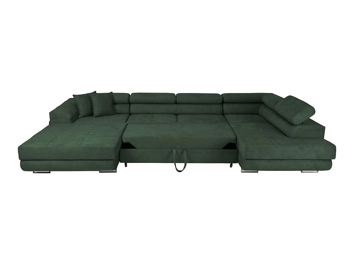 Canapé panoramique 6 places FLAVIO convertible avec 2 coffres en tissu - Vert