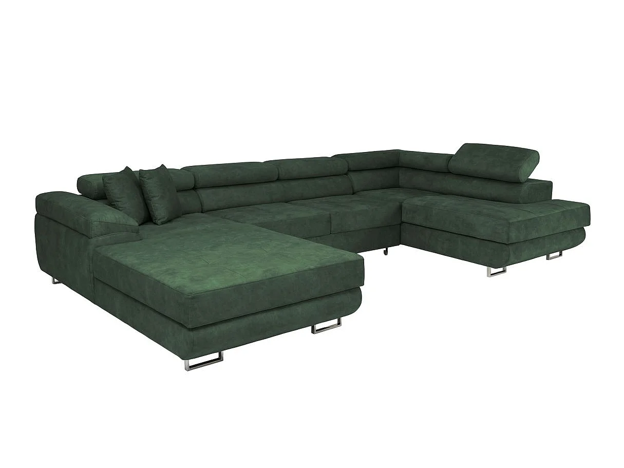 Canapé panoramique 6 places FLAVIO convertible avec 2 coffres en tissu - Vert