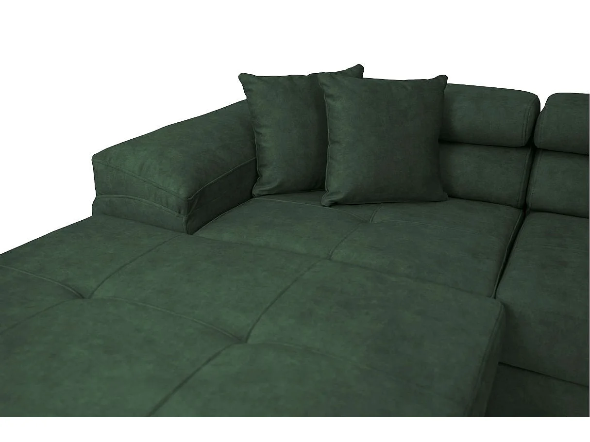 Canapé panoramique 6 places FLAVIO convertible avec 2 coffres en tissu - Vert