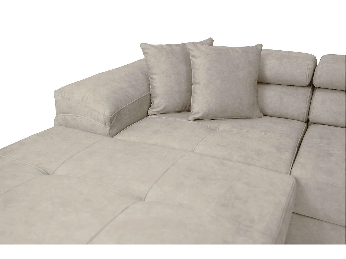 Canapé panoramique 6 places FLAVIO convertible avec 2 coffres en tissu - Gris clair