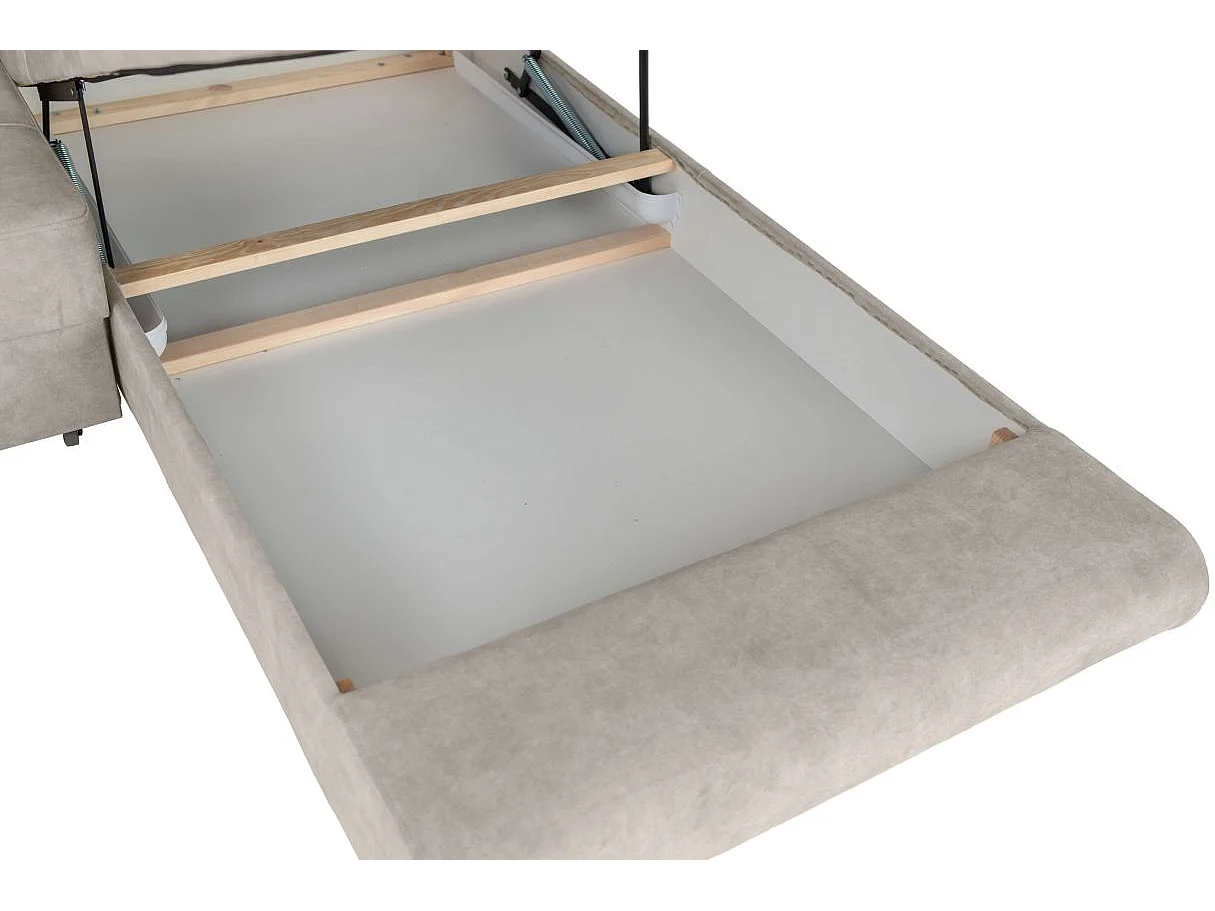 Canapé panoramique 6 places FLAVIO convertible avec 2 coffres en tissu - Gris clair