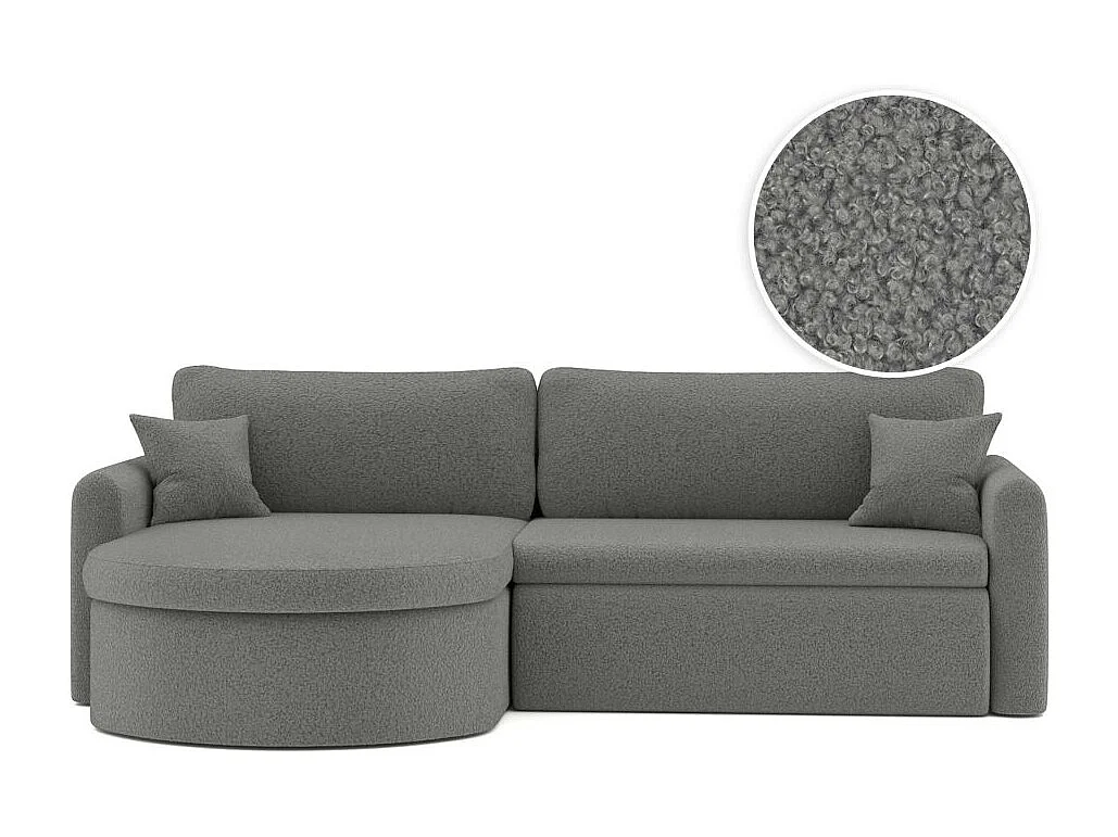 Canapé d'angle reversible convertible 4 places VERA en tissu bouclette - Gris anthracite