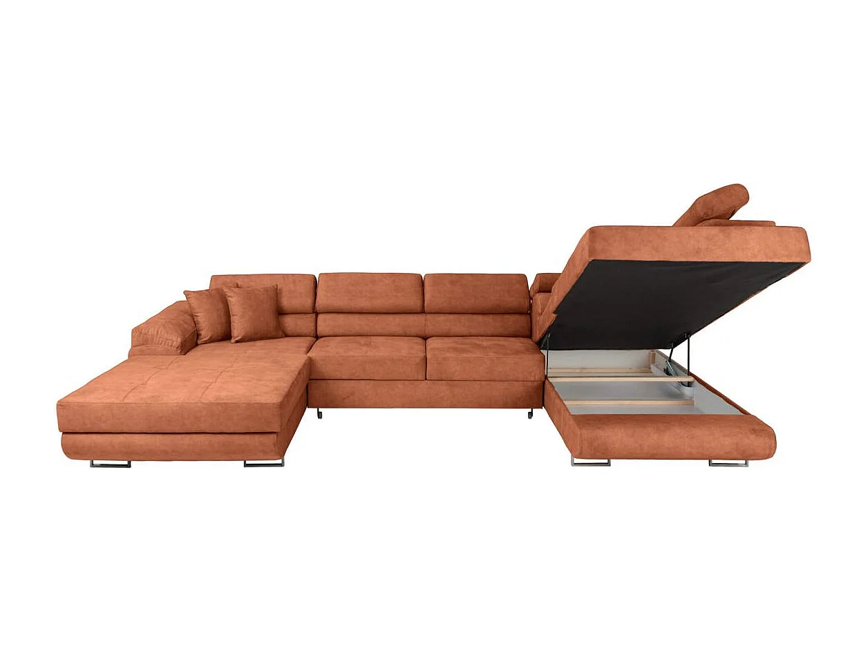 Canapé panoramique 6 places FLAVIO convertible avec 2 coffres en tissu - terracotta