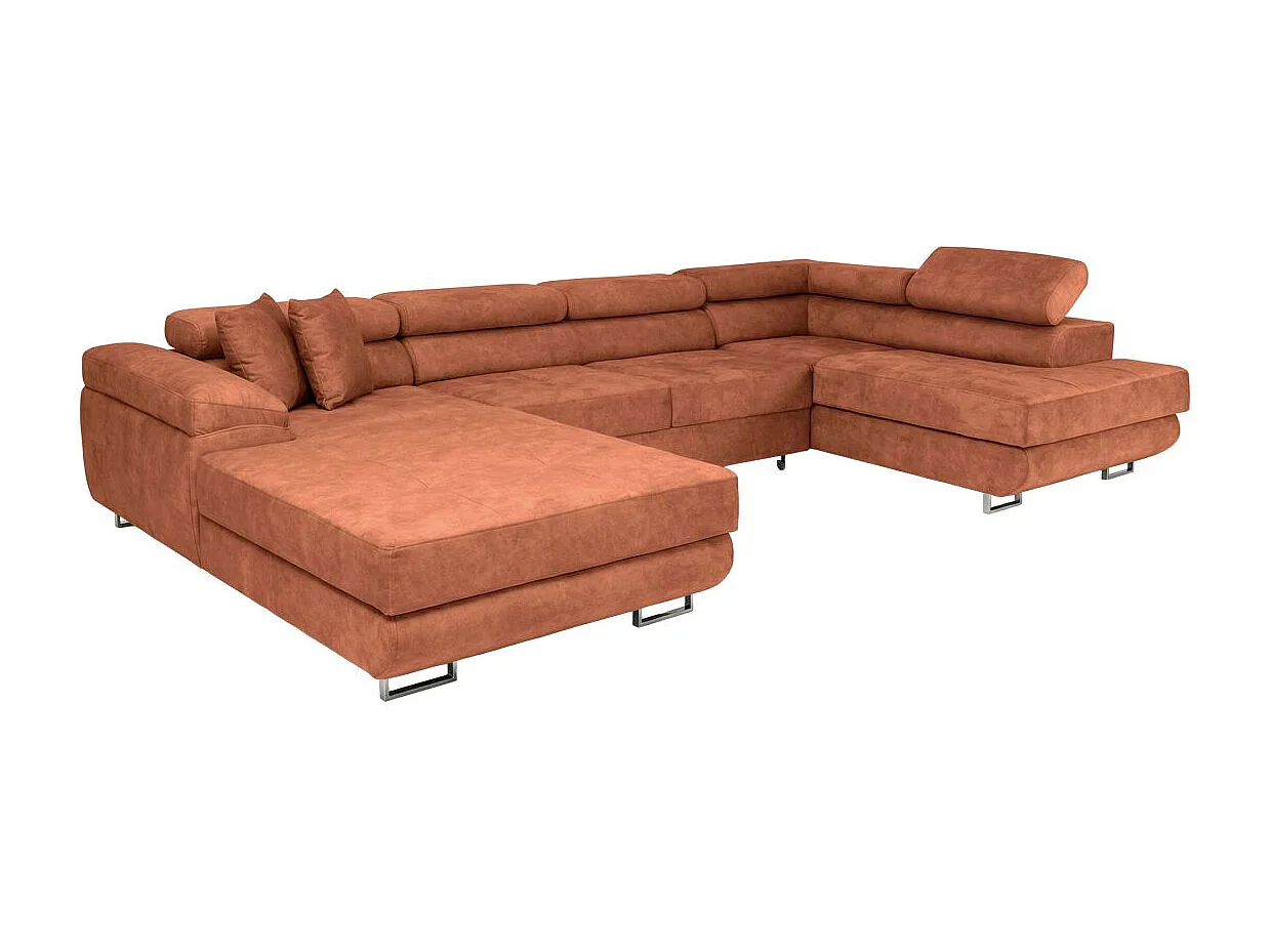 Canapé panoramique 6 places FLAVIO convertible avec 2 coffres en tissu - terracotta