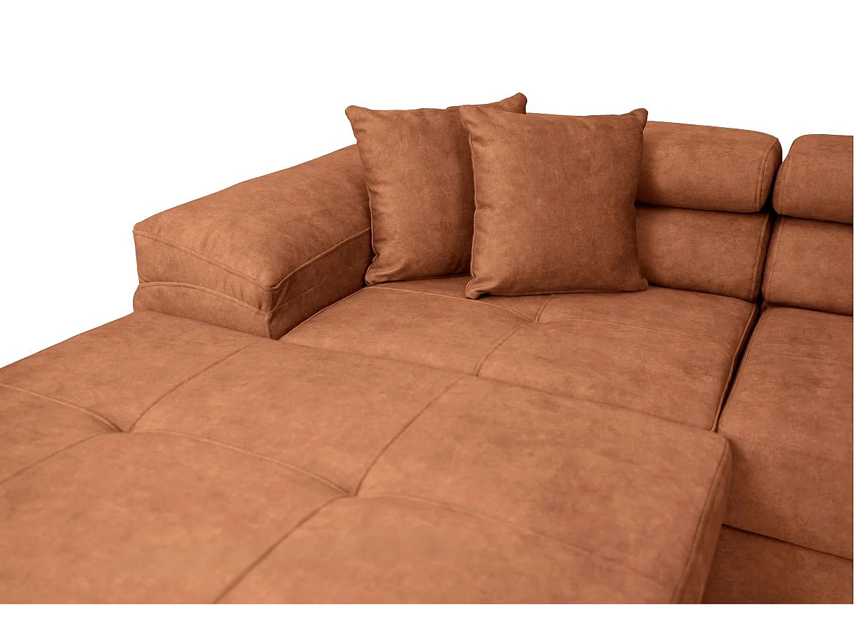 Canapé panoramique 6 places FLAVIO convertible avec 2 coffres en tissu - terracotta