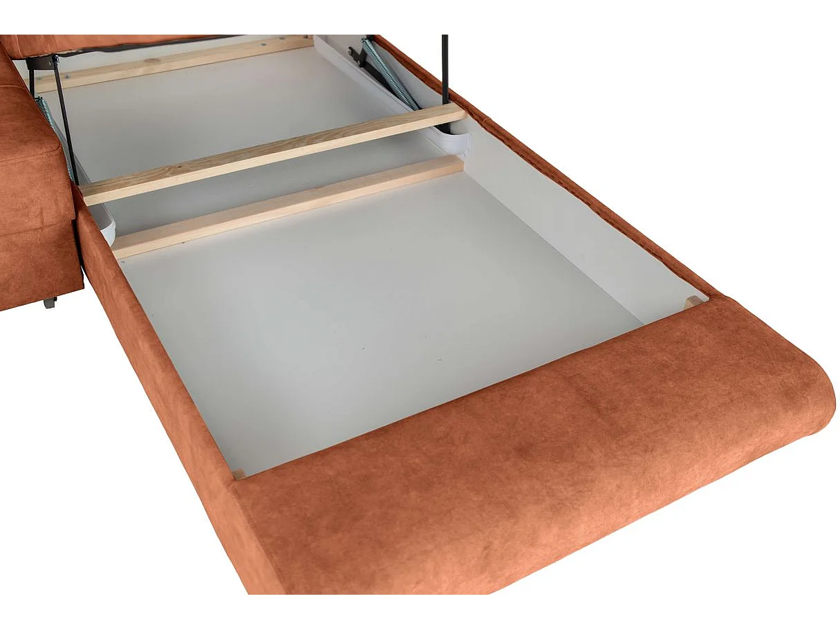 Canapé panoramique 6 places FLAVIO convertible avec 2 coffres en tissu - terracotta