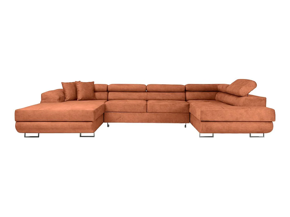 Canapé panoramique 6 places FLAVIO convertible avec 2 coffres en tissu - terracotta