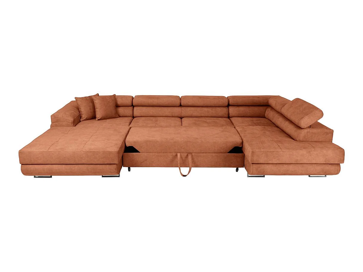 Canapé panoramique 6 places FLAVIO convertible avec 2 coffres en tissu - terracotta