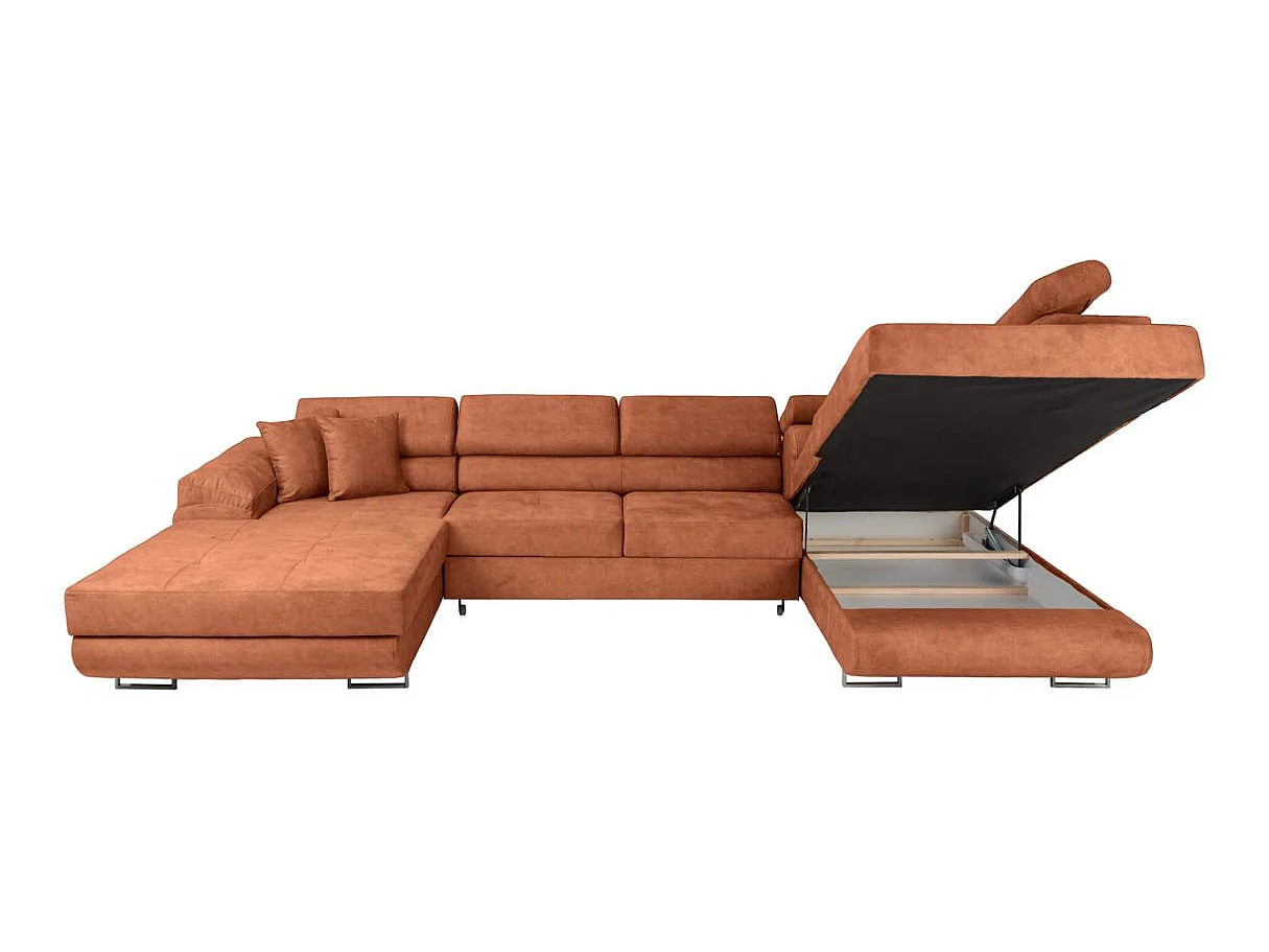 Canapé panoramique 6 places FLAVIO convertible avec 2 coffres en tissu - terracotta