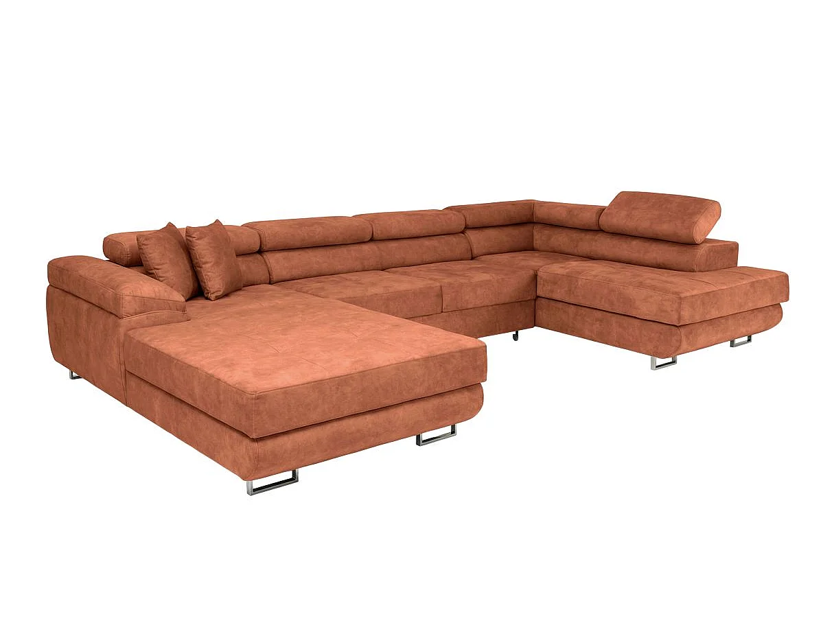 Canapé panoramique 6 places FLAVIO convertible avec 2 coffres en tissu - terracotta
