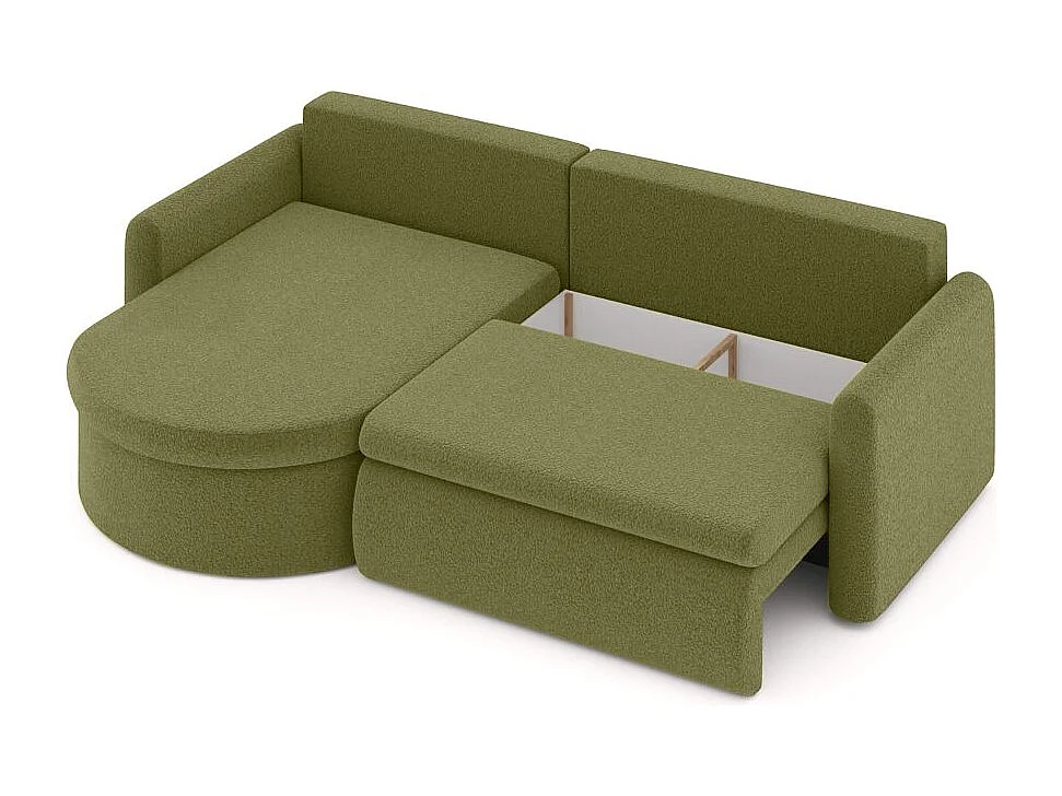 Canapé d'angle reversible convertible 4 places VERA en tissu bouclette - Vert kaki