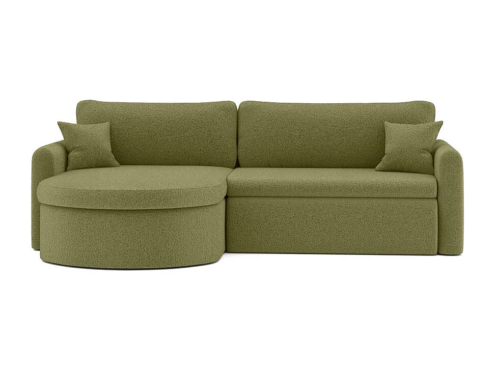 Canapé d'angle reversible convertible 4 places VERA en tissu bouclette - Vert kaki