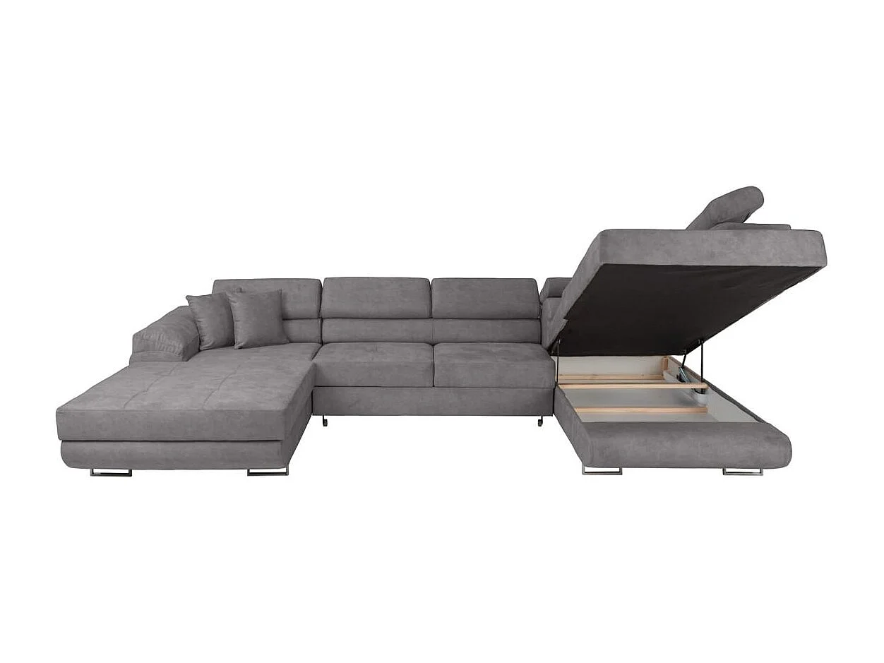 Canapé panoramique 6 places FLAVIO convertible avec 2 coffres en tissu - Gris moyen