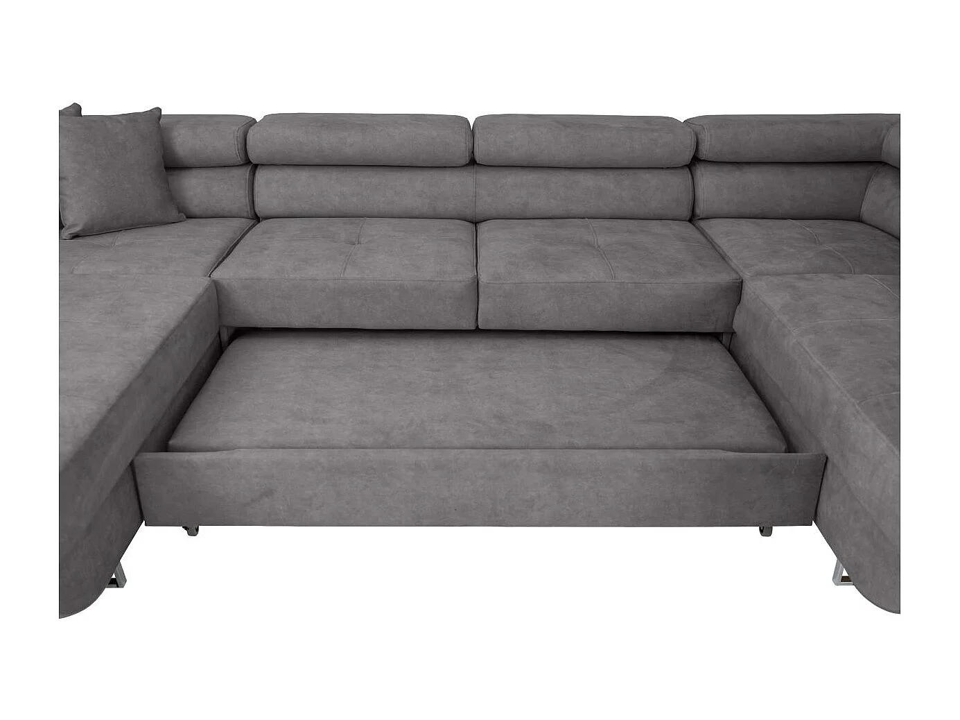 Canapé panoramique 6 places FLAVIO convertible avec 2 coffres en tissu - Gris moyen