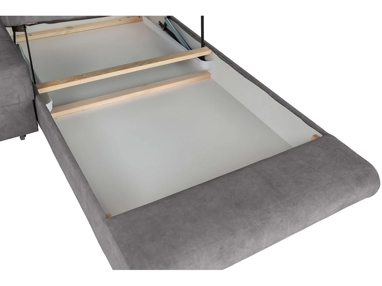 Canapé panoramique 6 places FLAVIO convertible avec 2 coffres en tissu - Gris moyen