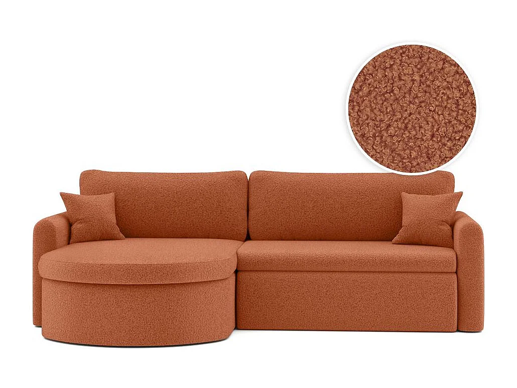 Canapé d'angle reversible convertible 4 places VERA en tissu bouclette - Terracotta