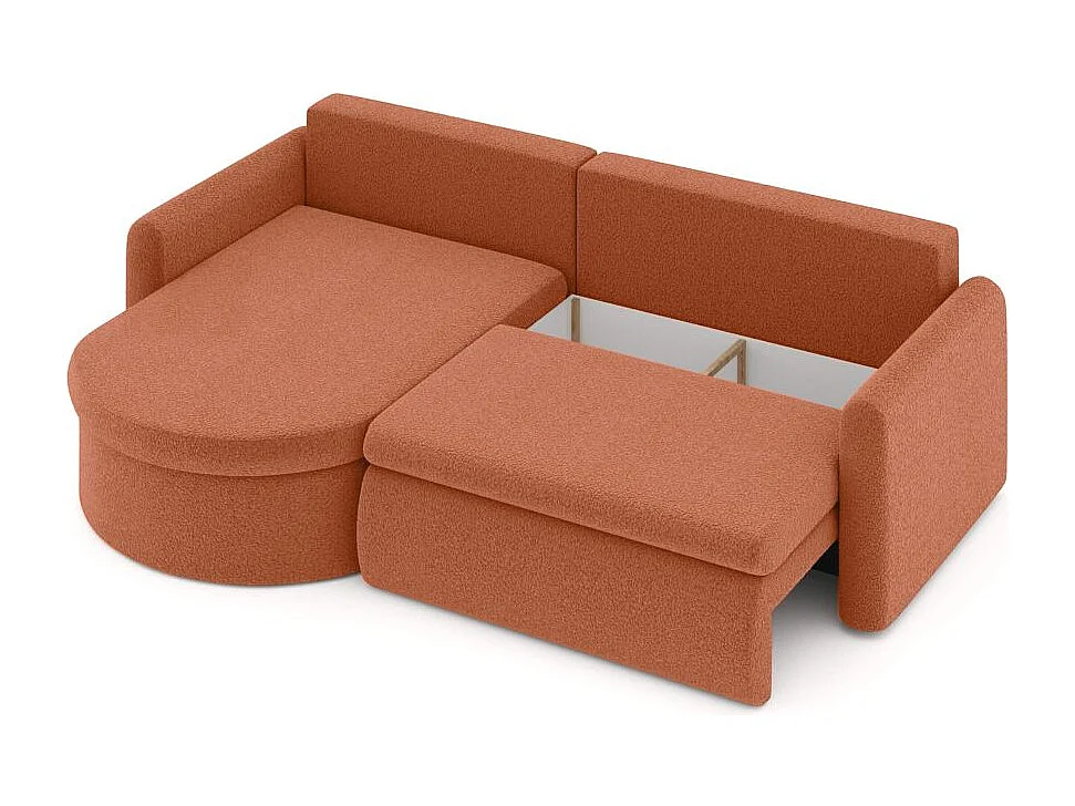 Canapé d'angle reversible convertible 4 places VERA en tissu bouclette - Terracotta