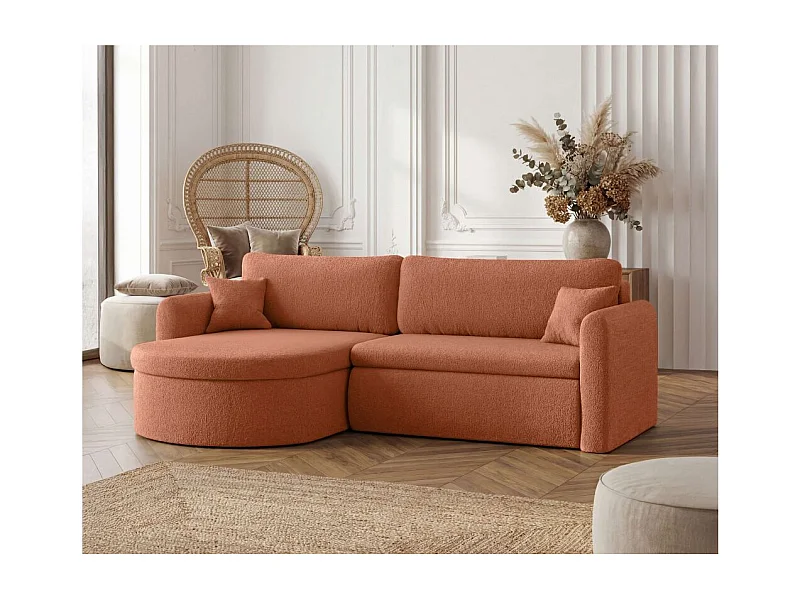 Canapé d'angle reversible convertible 4 places VERA en tissu bouclette - Terracotta