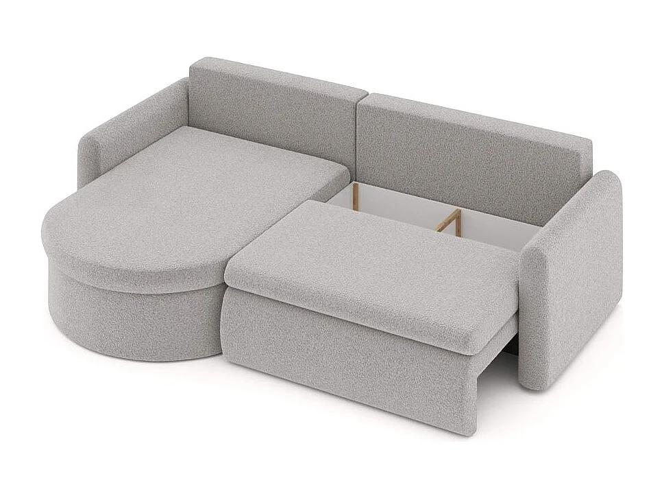 Canapé d'angle reversible convertible 4 places VERA en tissu bouclette - Gris clair