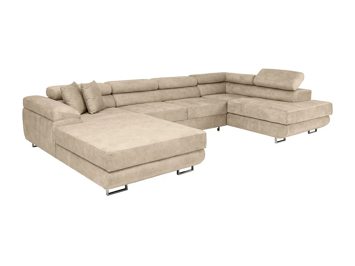 Canapé panoramique 6 places FLAVIO convertible avec 2 coffres en tissu - Beige