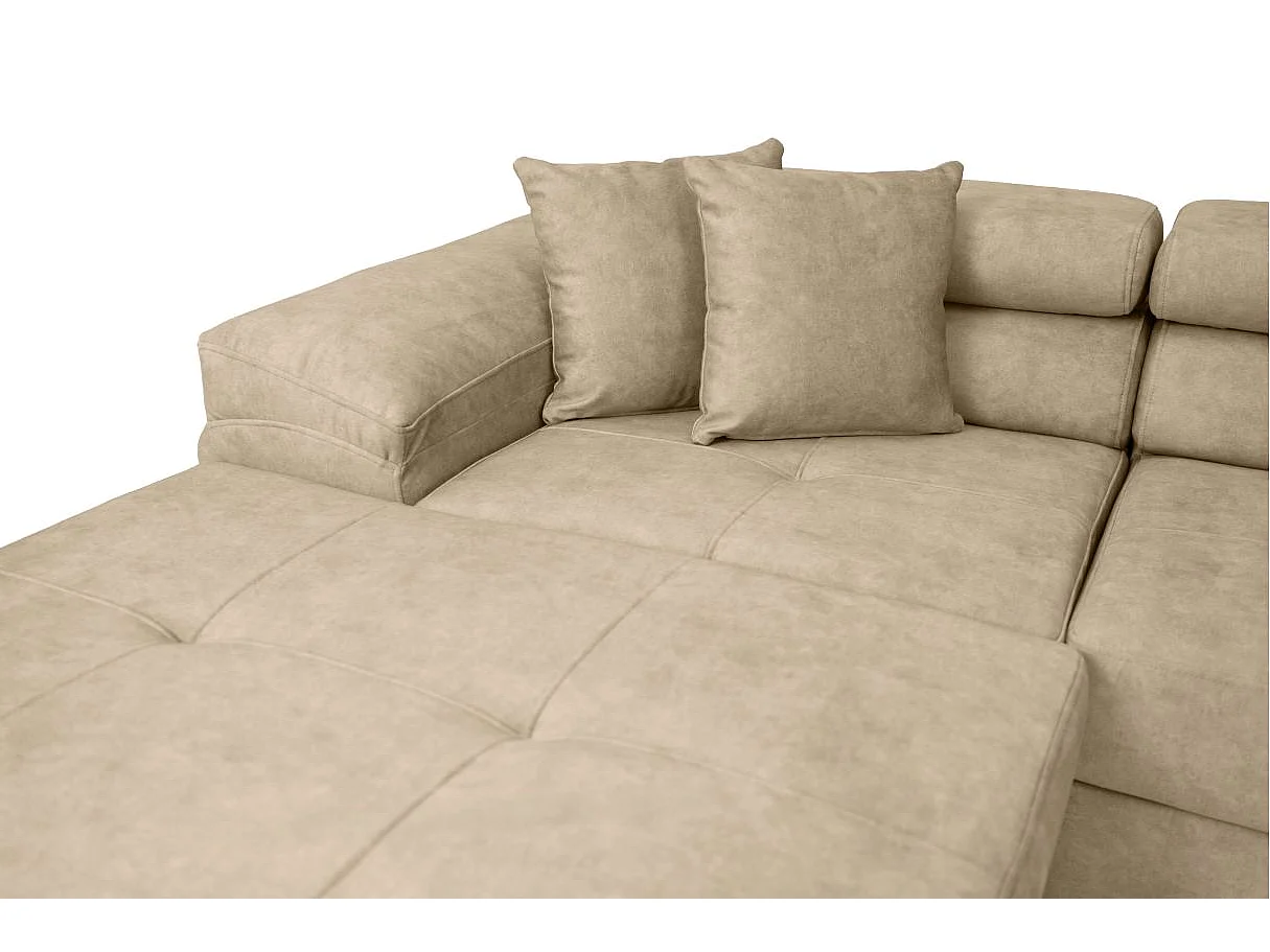 Canapé panoramique 6 places FLAVIO convertible avec 2 coffres en tissu - Beige